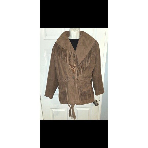 Leather Suede Jacket Womens SZ L Fringe Western Grunge Cowgirl WSpice Rustic - Picture 2 of 16